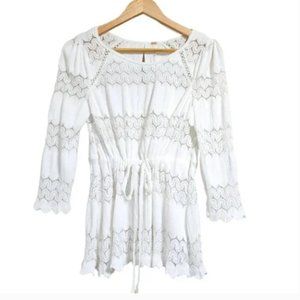 Free People Fire Island Lace Crochet White Top Size S